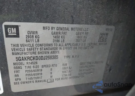 2013 Buick Enclave Leather из США, поврежденный, VIN 5GAKRCKD0DJ268385